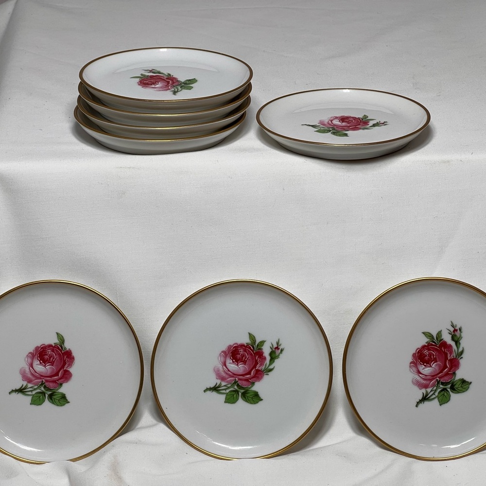 8 set Kaiser China Germany 1531 pattern rose small dishes gold trim antique